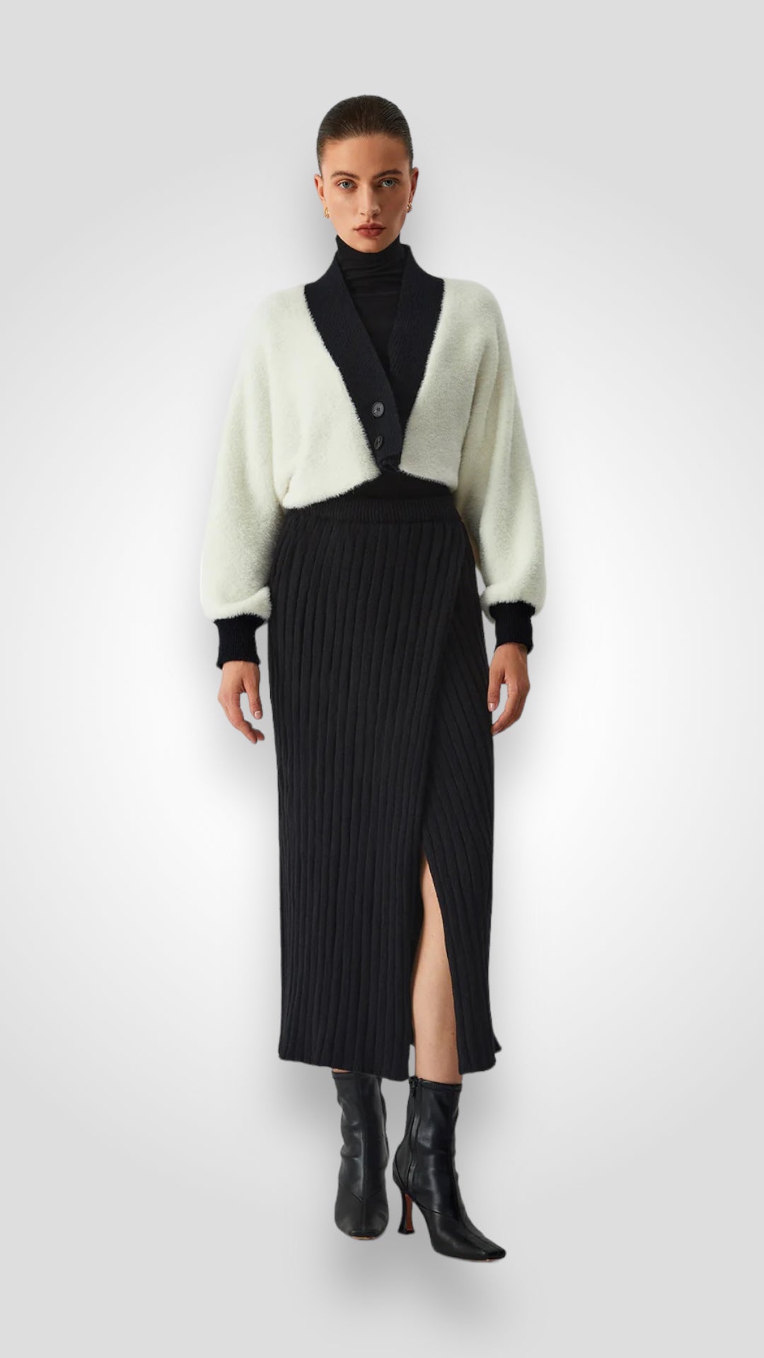 CONTRAST TRIM FUZZY CROP CARDIGAN MOLLY